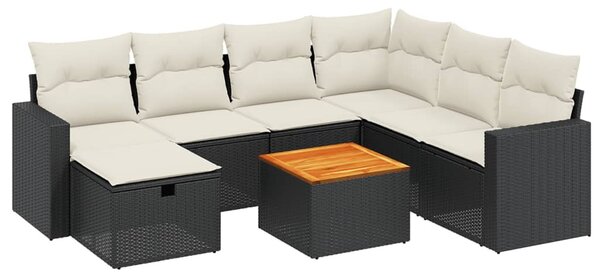 8 részes fekete polyrattan kerti ülőgarnitúra párnákkal