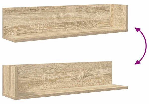 2 db sonoma tölgy színű szerelt fa fali polc 75 x 16,5 x 16,5cm