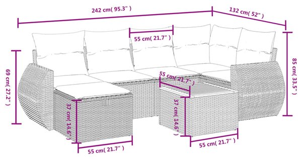 7 részes vegyes bézs polyrattan kerti ülőgarnitúra párnákkal