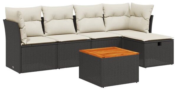 6 részes fekete polyrattan kerti ülőgarnitúra párnákkal