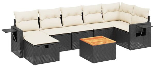 8 részes fekete polyrattan kerti ülőgarnitúra párnákkal