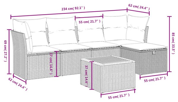 6 részes fekete polyrattan kerti ülőgarnitúra párnákkal
