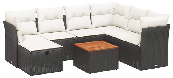 8 részes fekete polyrattan kerti ülőgarnitúra párnákkal