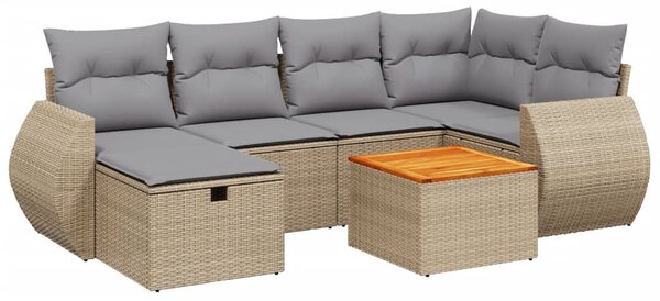 7 részes vegyes bézs polyrattan kerti ülőgarnitúra párnákkal