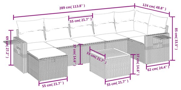 8 részes vegyes bézs polyrattan kerti ülőgarnitúra párnákkal