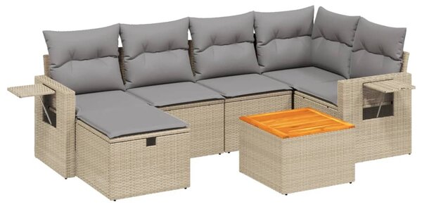 7 részes vegyes bézs polyrattan kerti ülőgarnitúra párnákkal