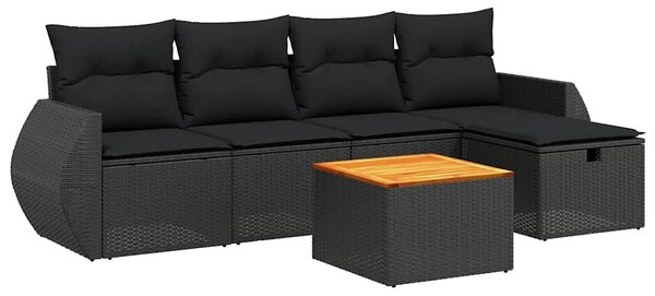 6 részes fekete polyrattan kerti ülőgarnitúra párnákkal