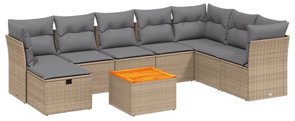 9 részes vegyes bézs polyrattan kerti ülőgarnitúra párnákkal