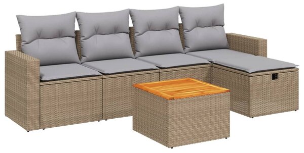 6 részes vegyes bézs polyrattan kerti ülőgarnitúra párnákkal