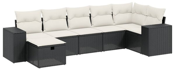 7 részes fekete polyrattan kerti ülőgarnitúra párnával