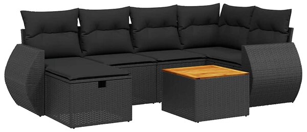 7 részes fekete polyrattan kerti ülőgarnitúra párnával
