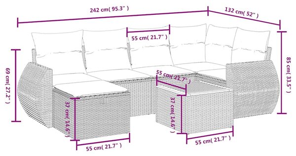 7 részes fekete polyrattan kerti ülőgarnitúra párnával