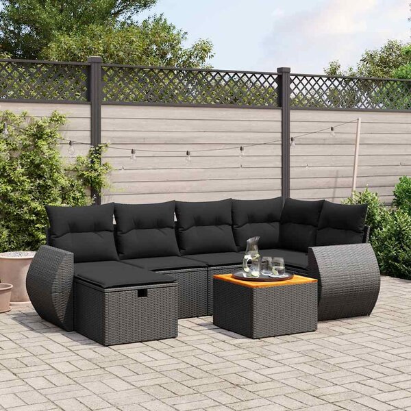 7 részes fekete polyrattan kerti ülőgarnitúra párnával