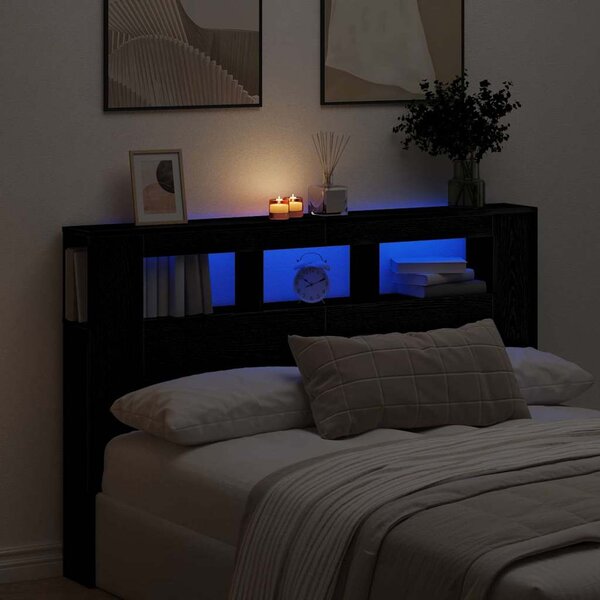 LED ágytámla Musta tammi 160 x 18,5 x 103,5 cm Faanyag