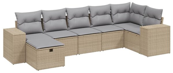 7 részes vegyes bézs polyrattan kerti ülőgarnitúra párnákkal
