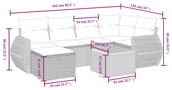 7 részes bézs polyrattan kerti ülőgarnitúra párnákkal