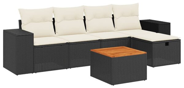 6 részes fekete polyrattan kerti ülőgarnitúra párnákkal