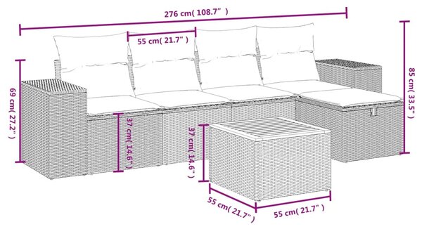 6 részes bézs polyrattan kerti ülőgarnitúra párnával