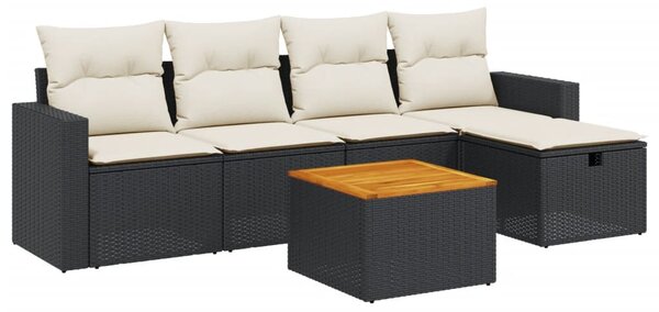 6 részes fekete polyrattan kerti ülőgarnitúra párnákkal