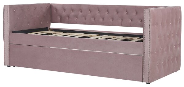 Kihúzható heverő Bársony GASSIN 90 x 200 cm Rózsaszín
