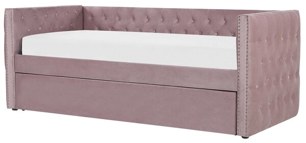 Kihúzható heverő Bársony GASSIN 90 x 200 cm Rózsaszín