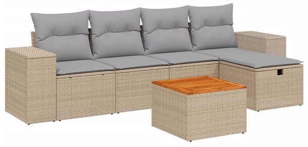 6 részes vegyes bézs polyrattan kerti ülőgarnitúra párnákkal