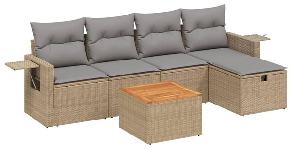 6 részes vegyes bézs polyrattan kerti ülőgarnitúra párnákkal