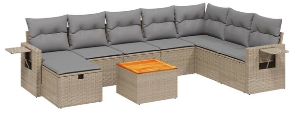 9 részes vegyes bézs polyrattan kerti ülőgarnitúra párnákkal