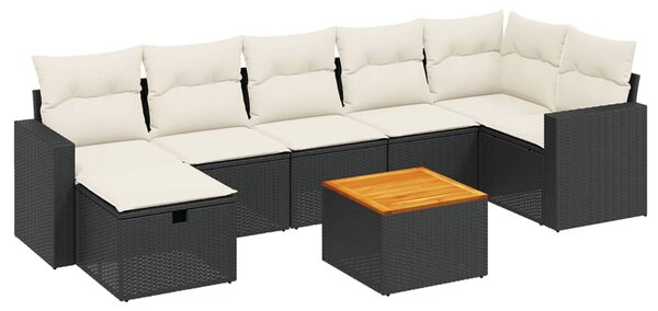 8 részes fekete polyrattan kerti ülőgarnitúra párnákkal