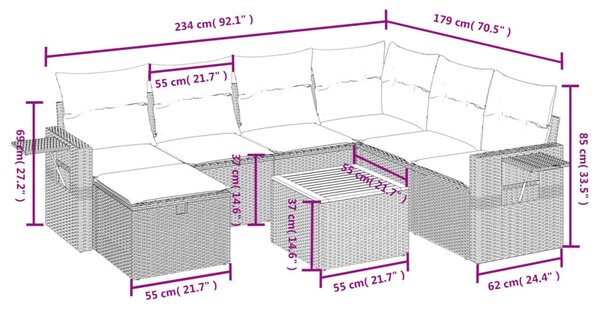 8 részes vegyes bézs polyrattan kerti ülőgarnitúra párnákkal
