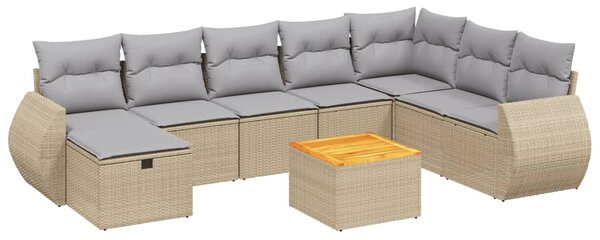 9 részes vegyes bézs polyrattan kerti ülőgarnitúra párnákkal