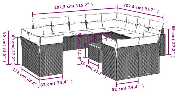 13 részes bézs polyrattan kerti ülőgarnitúra párnákkal
