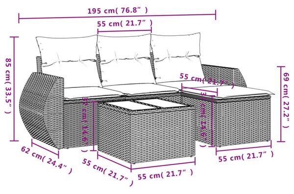 5 részes bézs polyrattan kerti ülőgarnitúra párnákkal