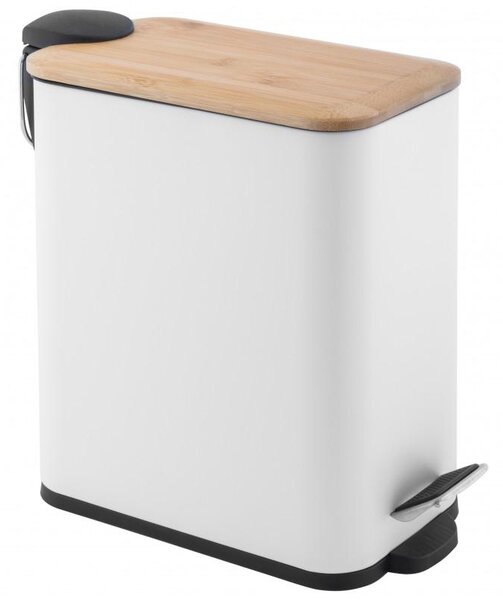 Erga Moby, téglalap alakú hulladékgyűjtő 5 l álló, Soft-Close záródású, fehér matt-natúr barna, ERG-YKA-CH.MOBY-5-WHT