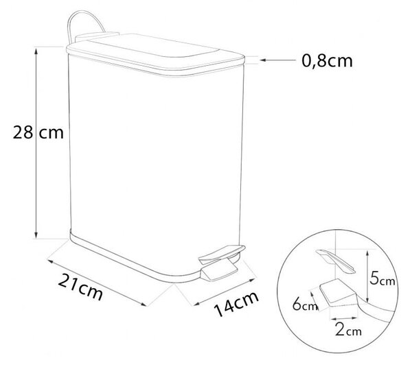 Erga Moby, téglalap alakú hulladékgyűjtő 5 l álló, Soft-Close záródású, fekete matt-natúr barna, ERG-YKA-CH.MOBY-5-BLK