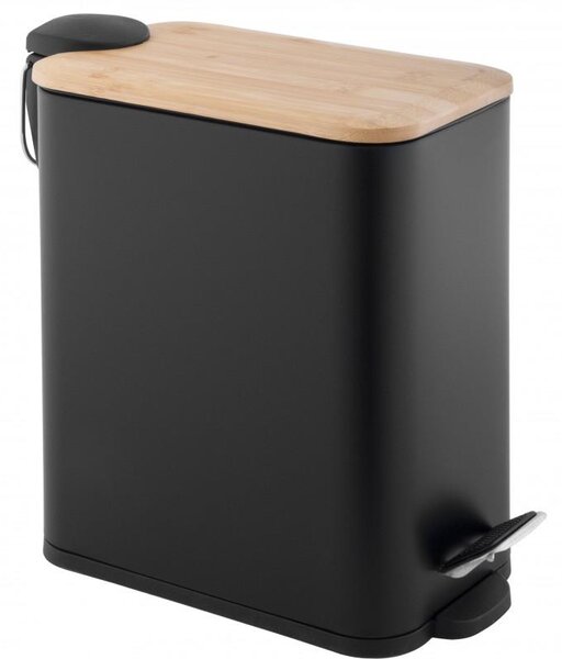 Erga Moby, téglalap alakú hulladékgyűjtő 5 l álló, Soft-Close záródású, fekete matt-natúr barna, ERG-YKA-CH.MOBY-5-BLK
