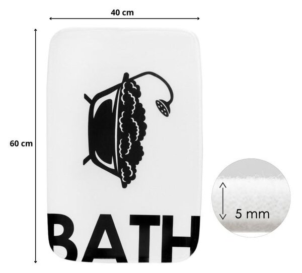 Erga kiegészítők, fürdőszoba szőnyeg 60x40 cm, fehér-fekete, ERG-YKA-CH.BATH-WHT