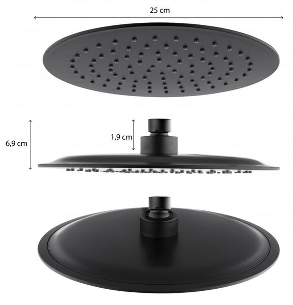 Erga Erga, SLIM zuhanyfej 25 cm átmérővel, matt fekete, ERG-YKA-BP.BRG25-BLK