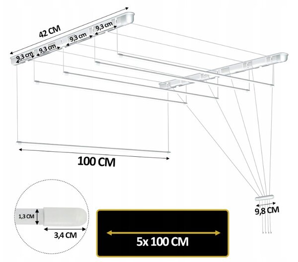 Erga Erga, mennyezeti akasztó ruhaszárításhoz 5x100 cm, fehér, ERG-SEP-10SUSSUF5PP10