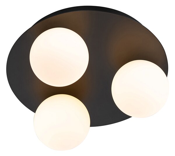 Modern fürdőszobai mennyezeti lámpa fekete 3 fényes - Cederic