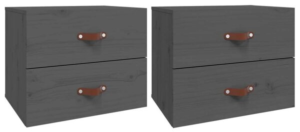 VIDAXL - Falra Szerelhető Éjjeliszekrény - 2 db - Tömör Fenyőfa - Szürke - 50x36x40 cm