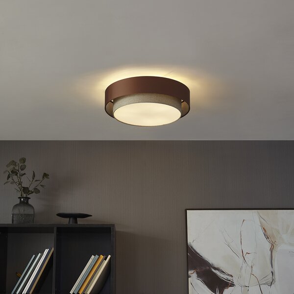Modern mennyezeti lámpa sötét bronz színben, taupe színnel 50 cm 3-lámpás - Drum Duo