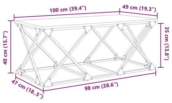 Dohányzóasztal kézműves tölgy 100 x 49 x 40 cm Faanyag