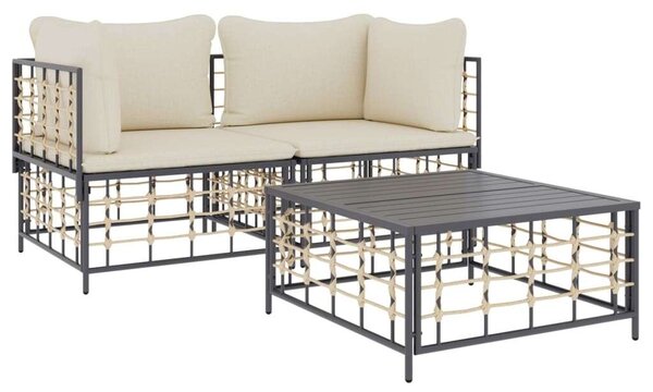 Polyrattan Kerti Ülőgarnitúra - 3 részes - Antracitszürke