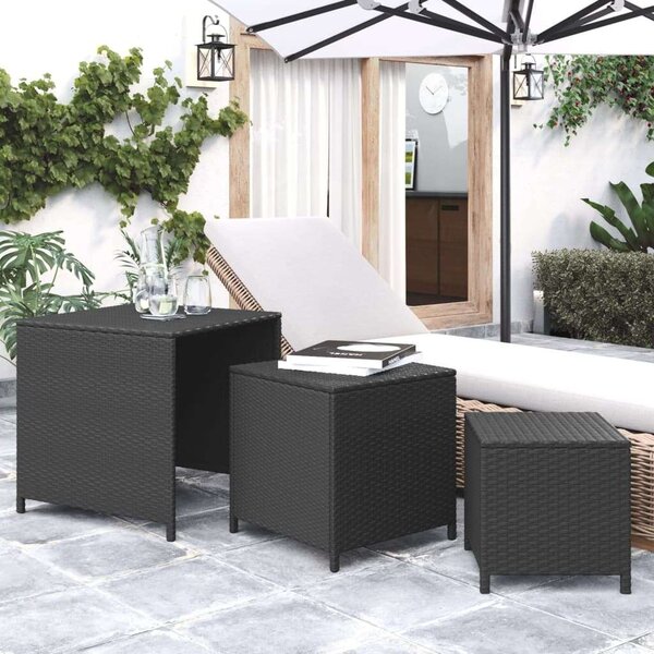 VidaXL 3 db fekete polyrattan rakásolható kisasztal