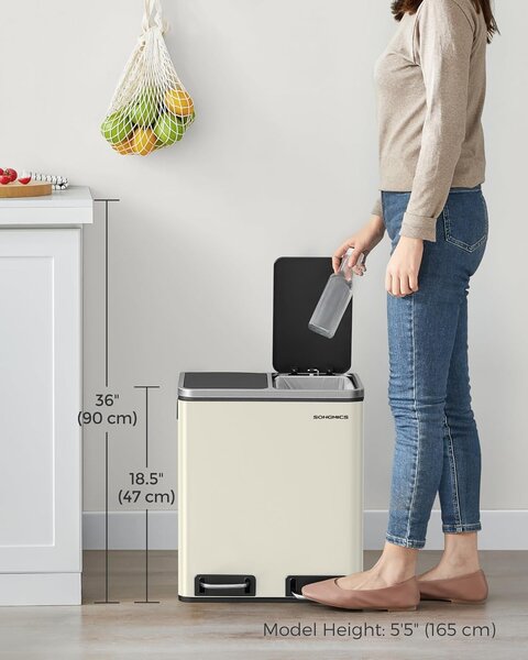 Konyhai szemetes, 2 x 15 literes dupla kuka szelektív hulladékgyűjtéshez, homokbézs és fekete színben