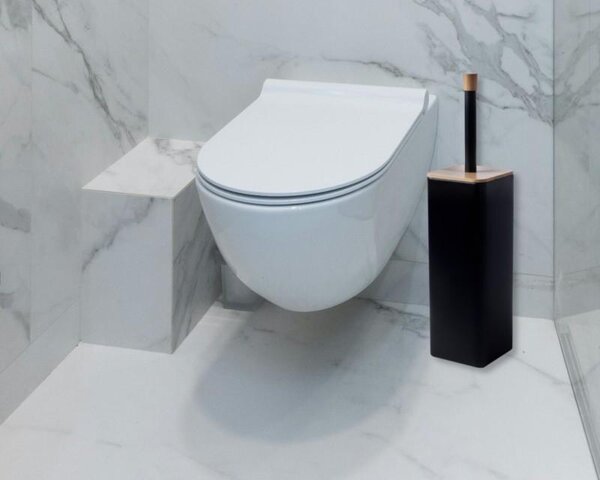 Erga Fonti, szabadon álló WC kefe, fekete/bambusz, ERG-YKA-P.FONTI-BLK