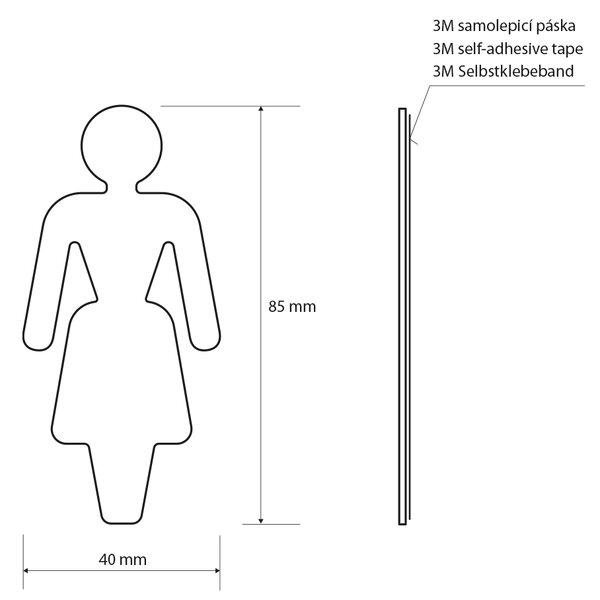 Sapho Sapho, Női WC felirat, 80x35x2mm, rozsdamentes matt, XP130