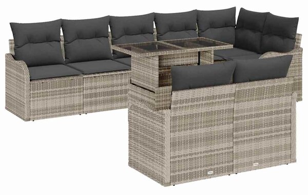 Kerti Kanapé Szett párnával 9 pcs Világosszürke Poly Rattan