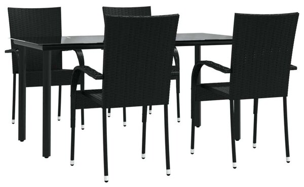 Polyrattan Kerti Étkezőgarnitúra - 5 részes - Fekete